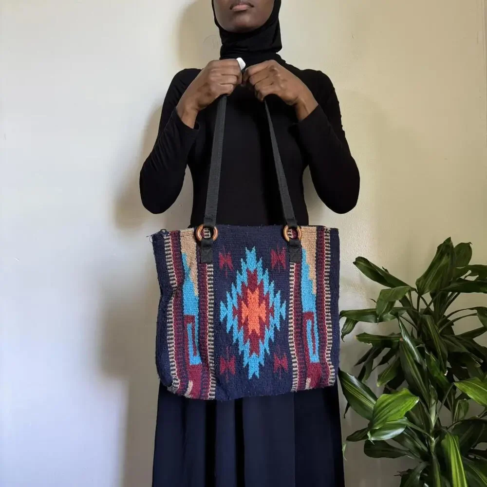 Vintage boho/hippie tote multicolor shoulder bag - Picture 3 of 5